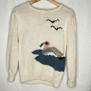VTG‎ Victoria Jones Coastal Intarsia Sweater Duck Bird Womens S/M READ SIZE Cozy